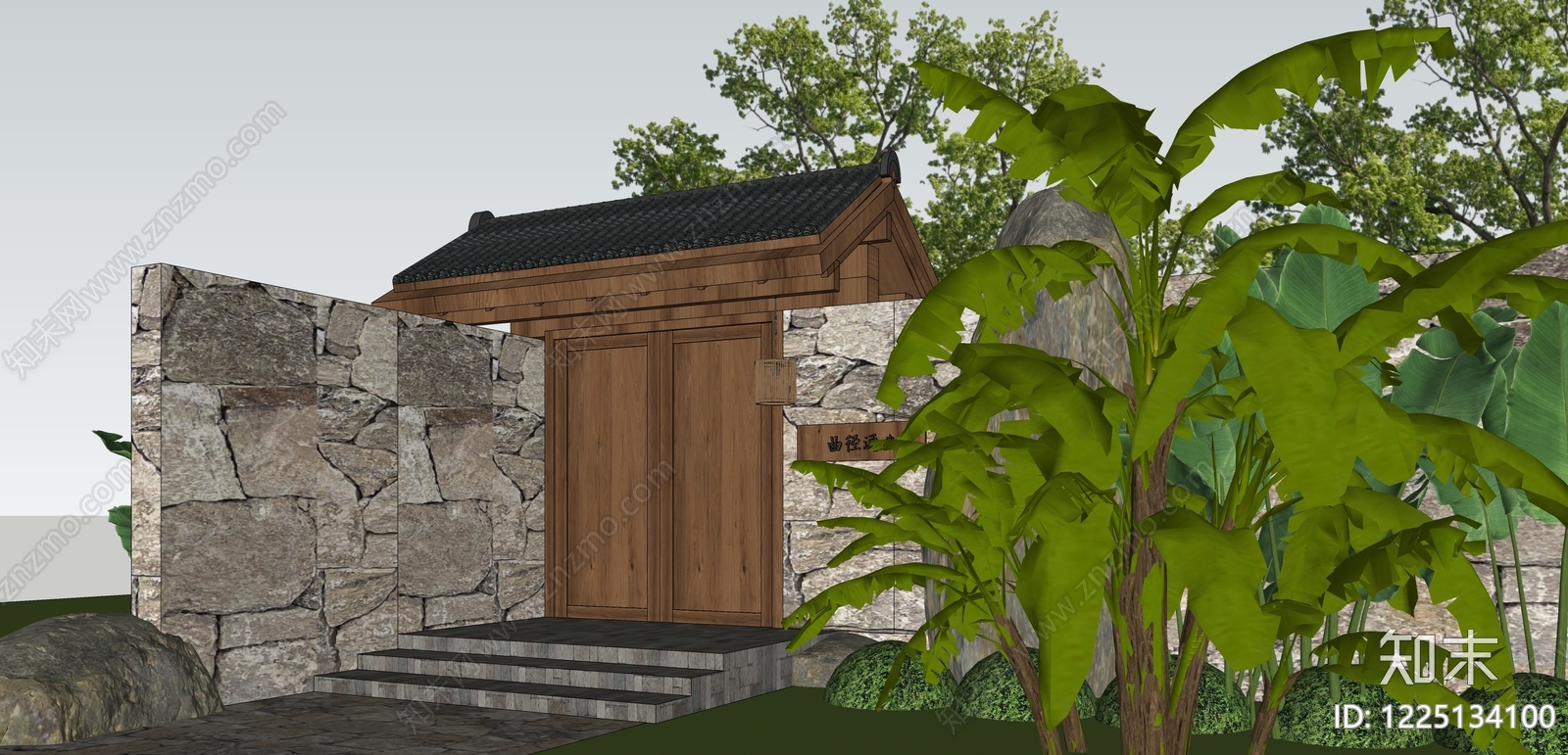 中式古建入口大门SU模型草图