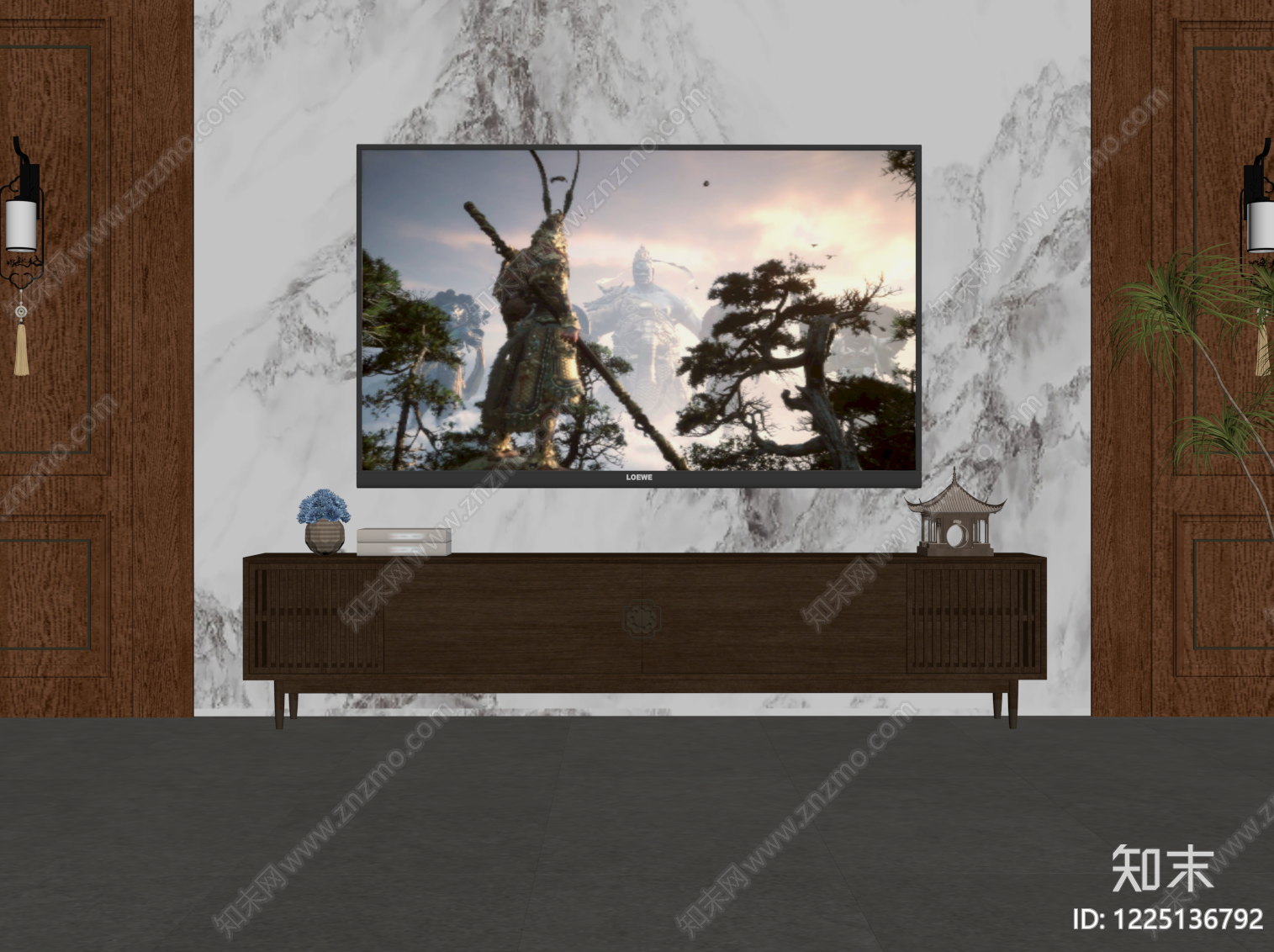 新中式电视柜SU模型下载【ID:1225136792】