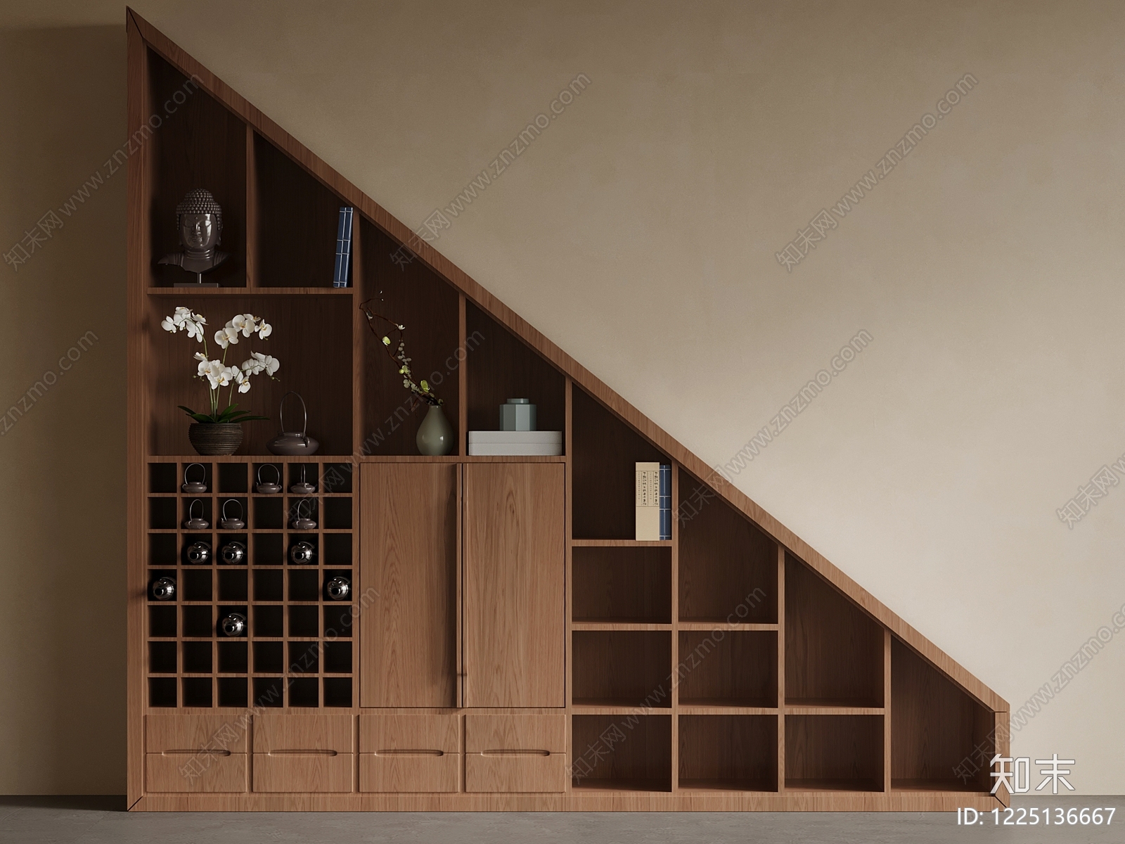 禅意楼梯柜3D模型下载【ID:1225136667】