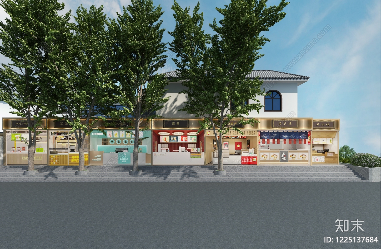 新中式餐饮建筑3D模型下载【ID:1225137684】