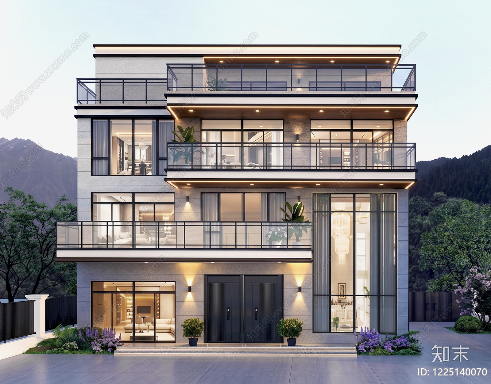 现代独栋别墅SU模型下载【ID:1225140070】