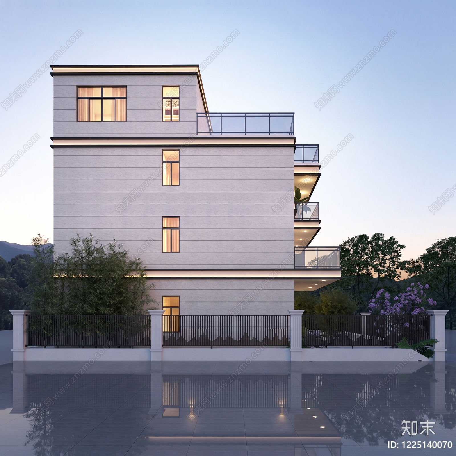 现代独栋别墅SU模型下载【ID:1225140070】