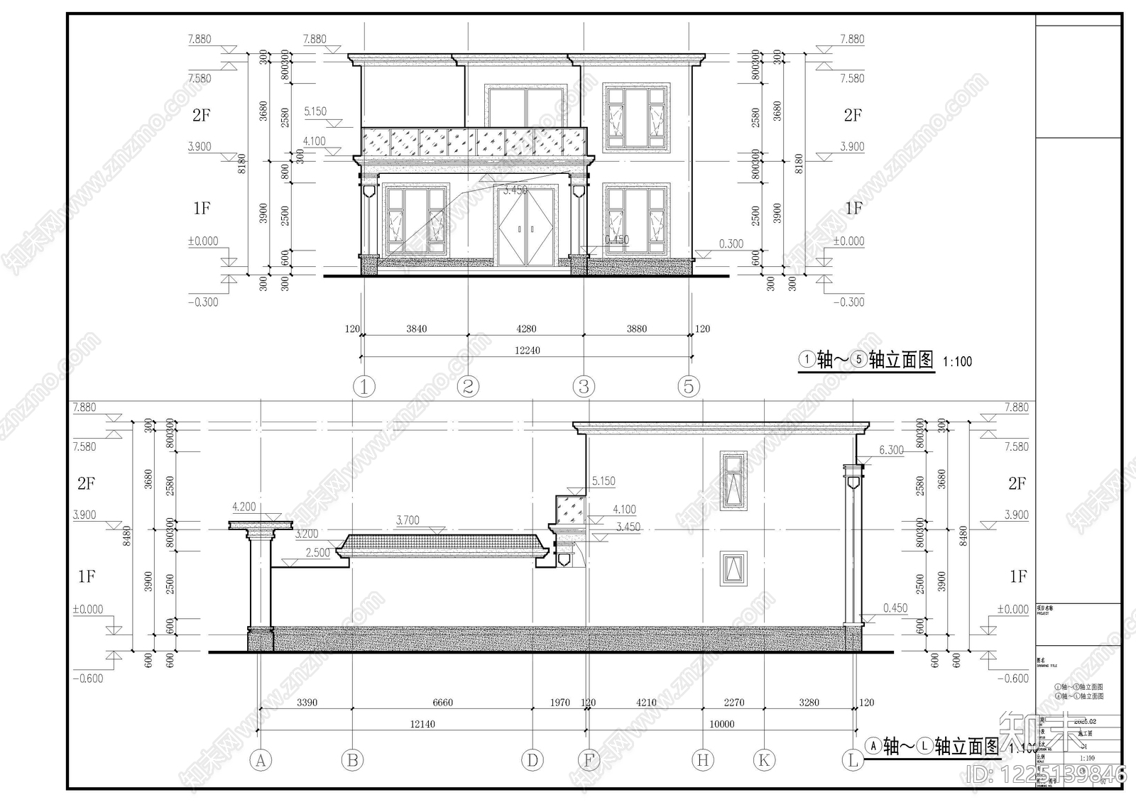别墅建筑cad施工图下载【ID:1225139846】