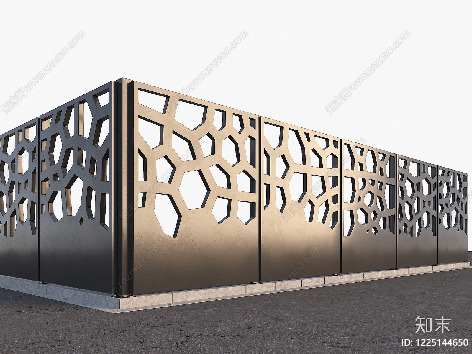 现代围墙3D模型渲染效果图