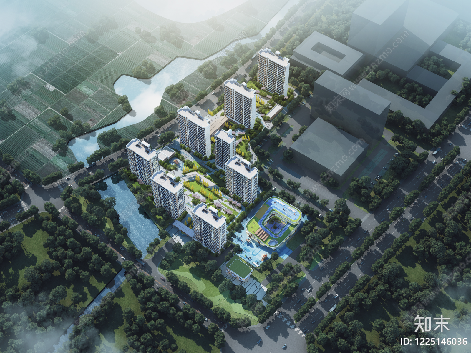 现代主义小高层住宅楼SU模型草图