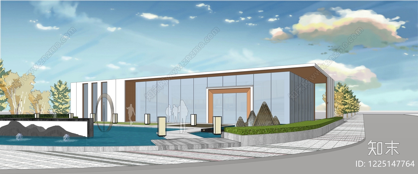 新中式景观售楼处建筑SU模型下载【ID:1225147764】