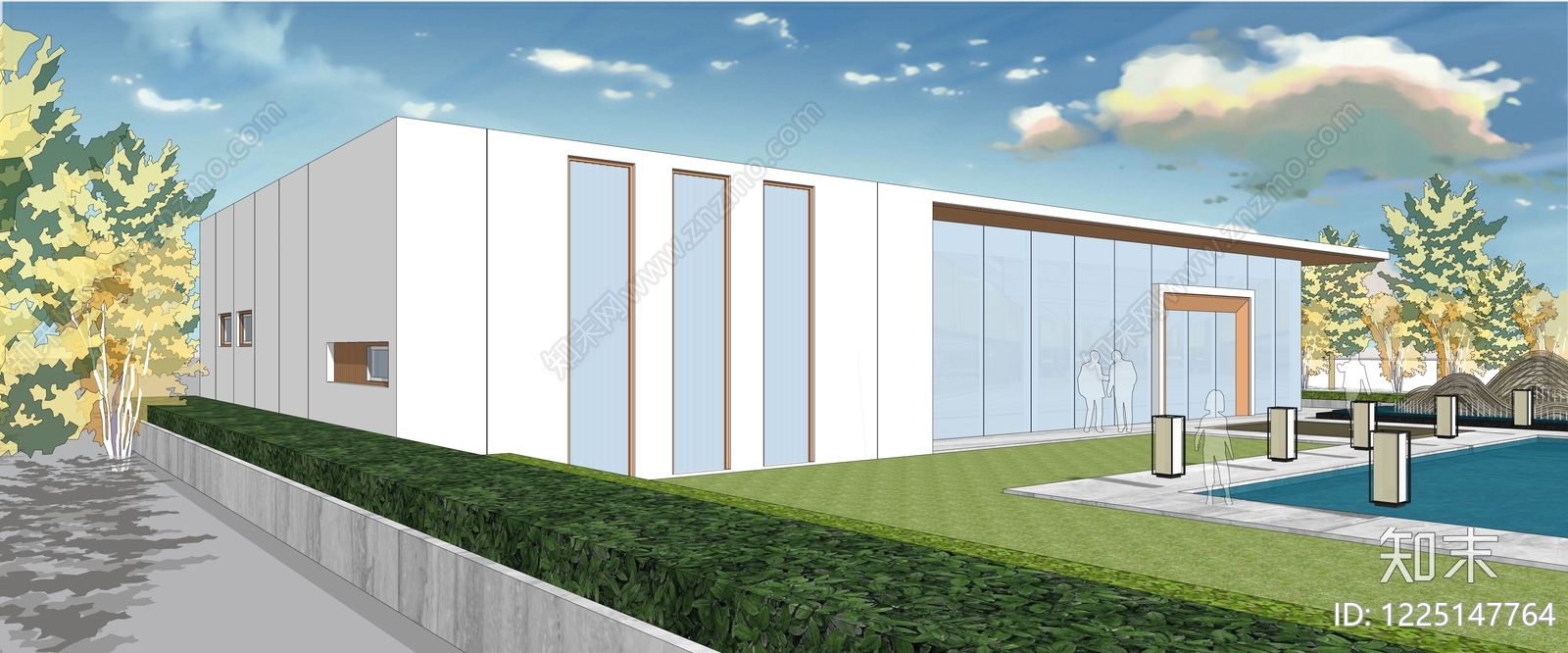 新中式景观售楼处建筑SU模型下载【ID:1225147764】