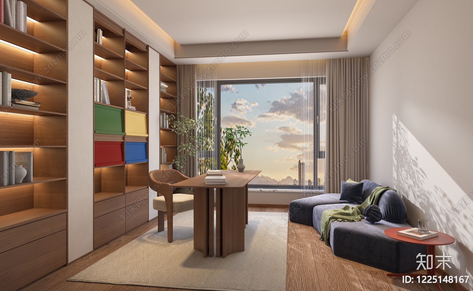 现代开放式书房3D模型下载【ID:1225148167】