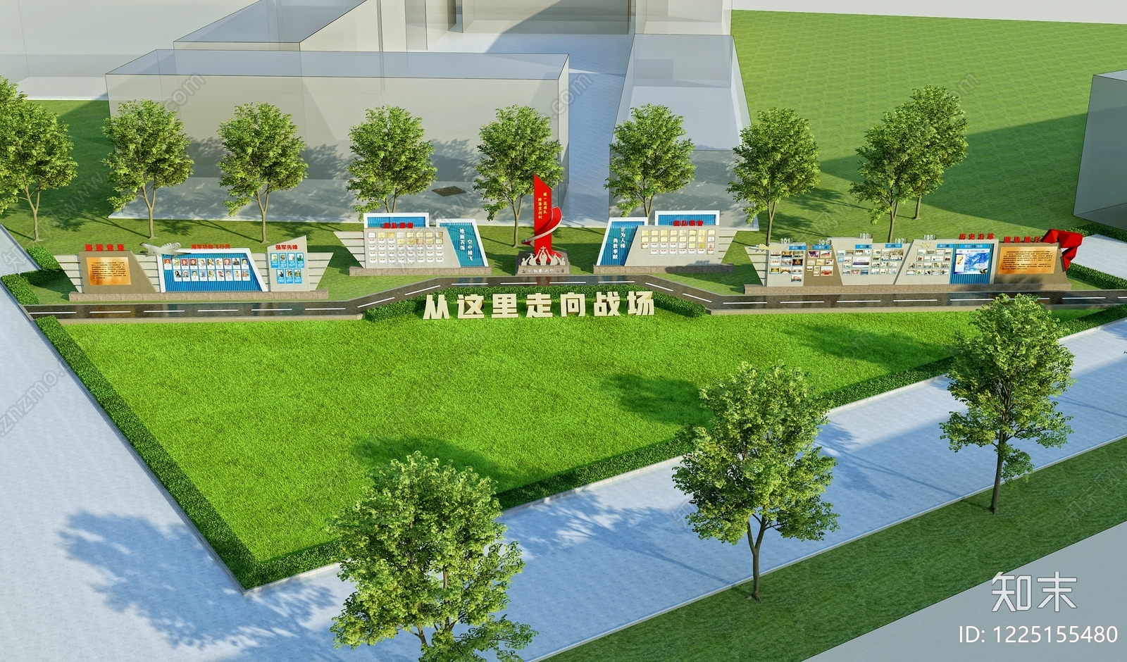 现代公园景观3D模型渲染效果图