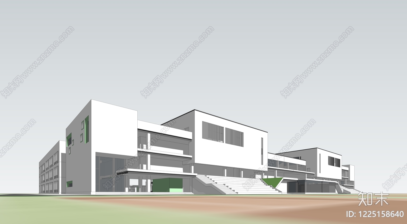 现代主义学校建筑SU模型下载【ID:1225158640】