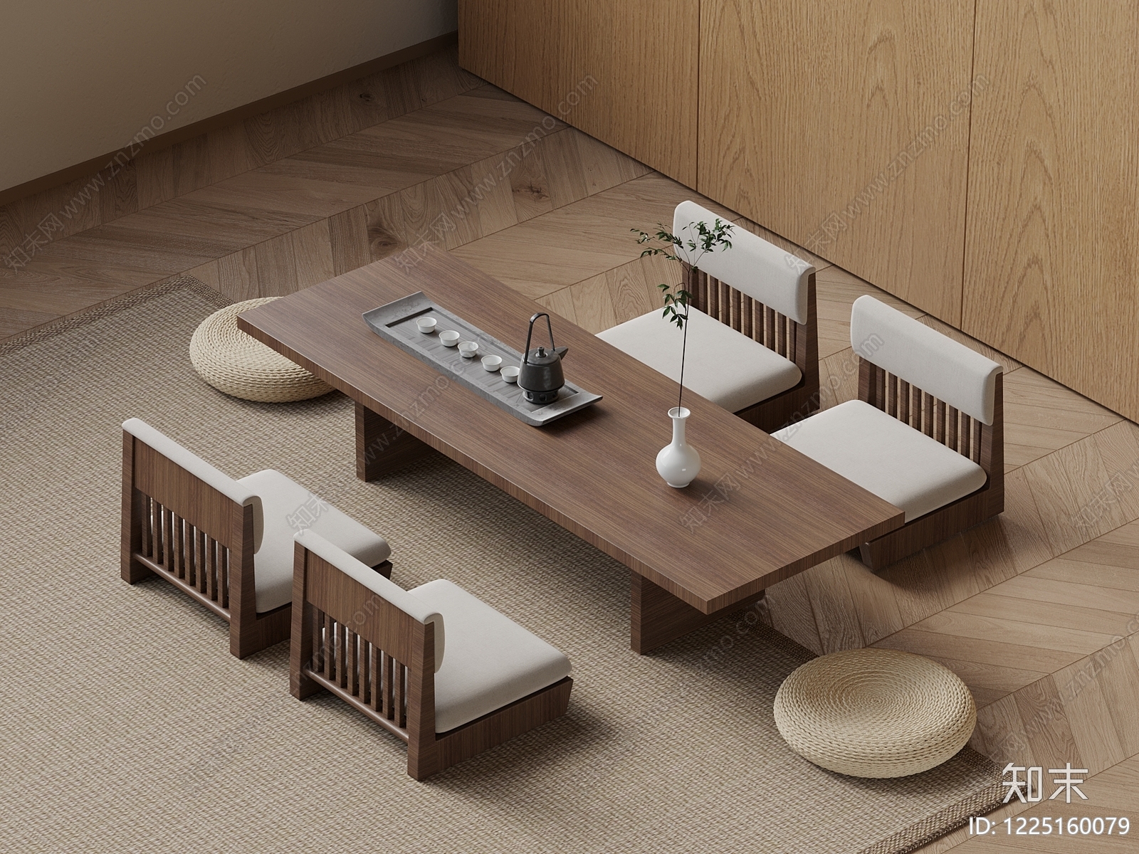 日式茶桌椅3D模型下载【ID:1225160079】