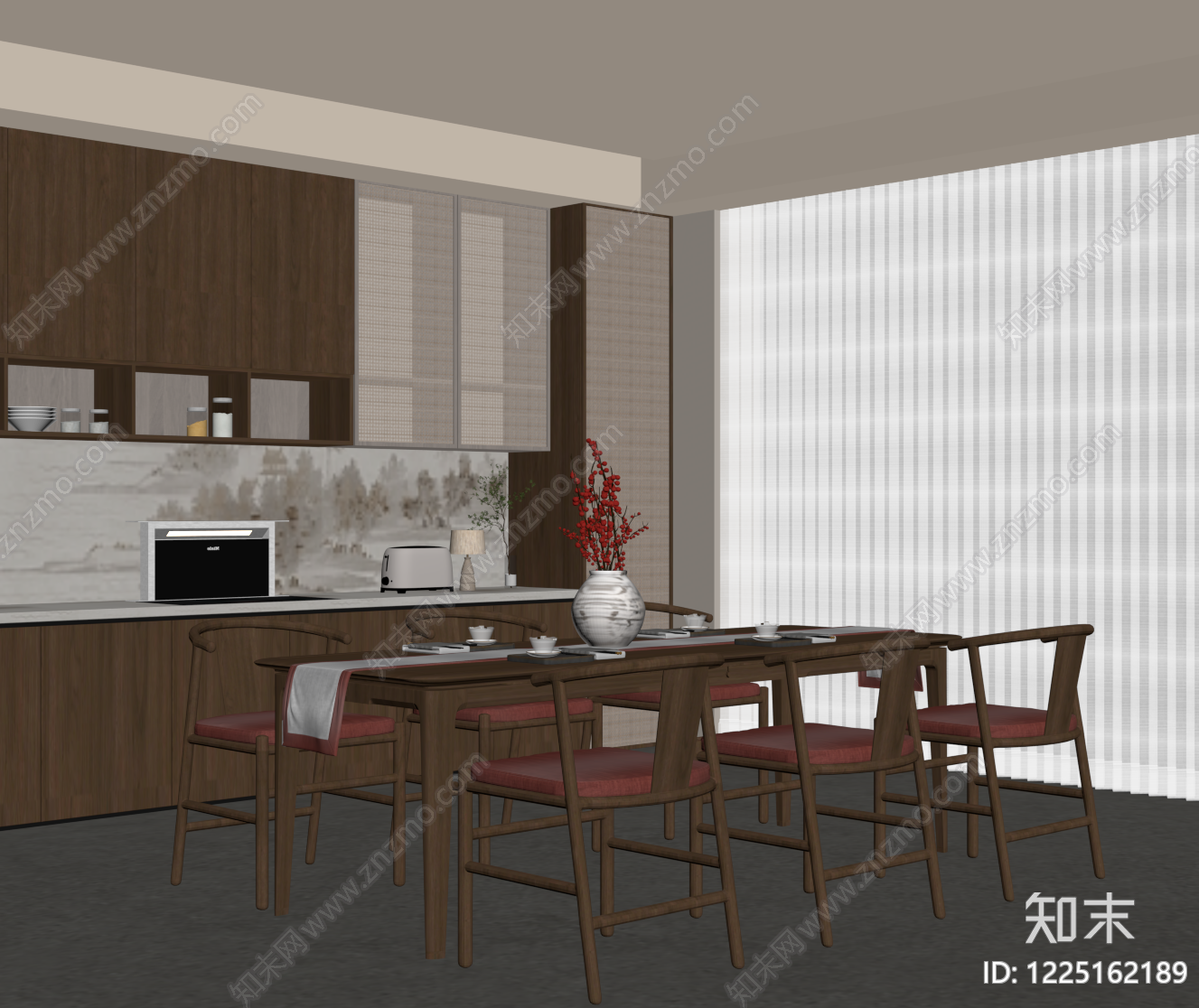 新中式家居餐厅SU模型下载【ID:1225162189】