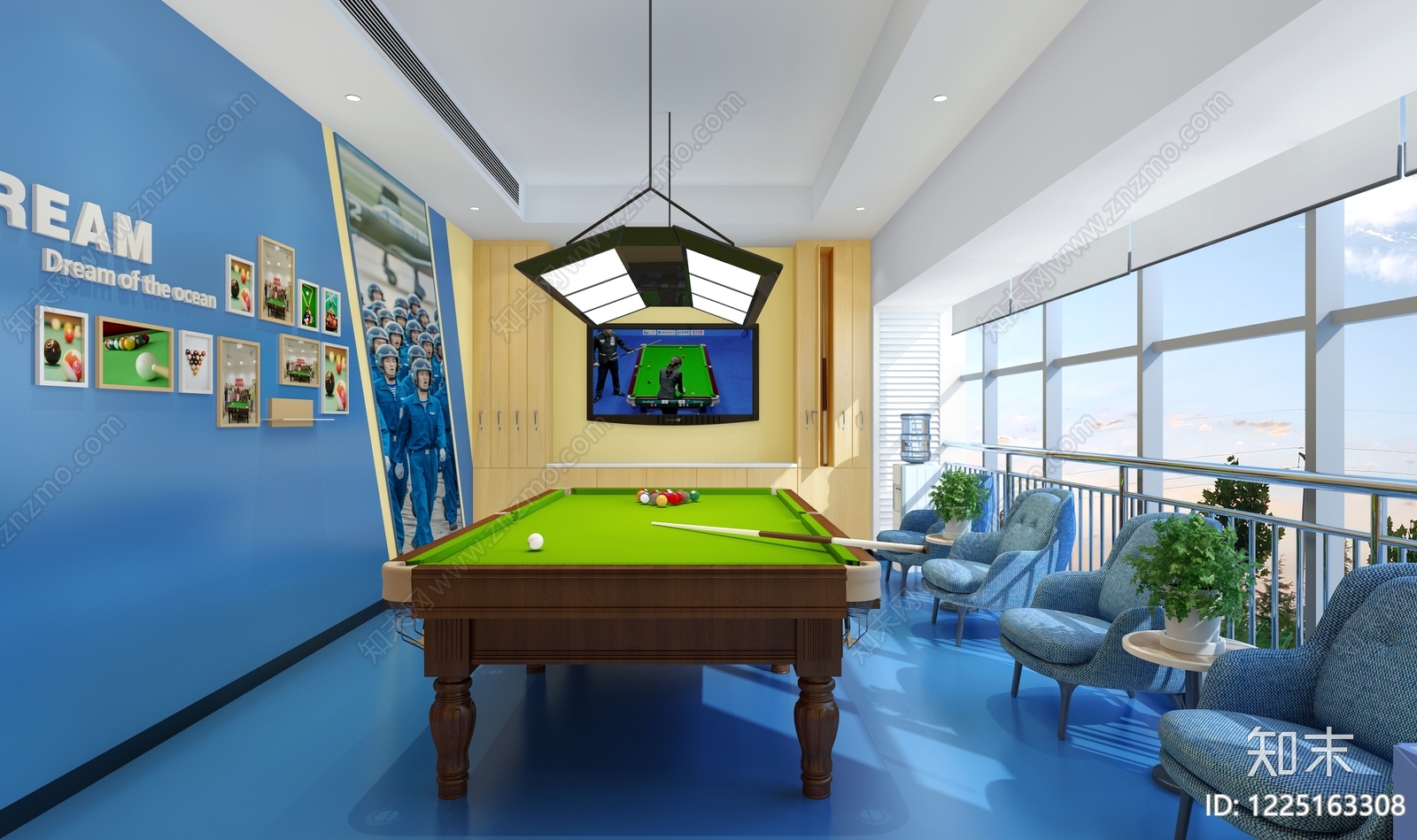 现代简约台球室3D模型下载【ID:1225163308】