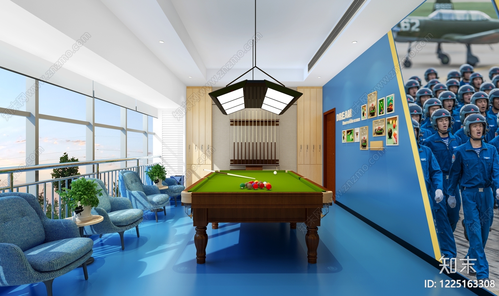 现代简约台球室3D模型下载【ID:1225163308】