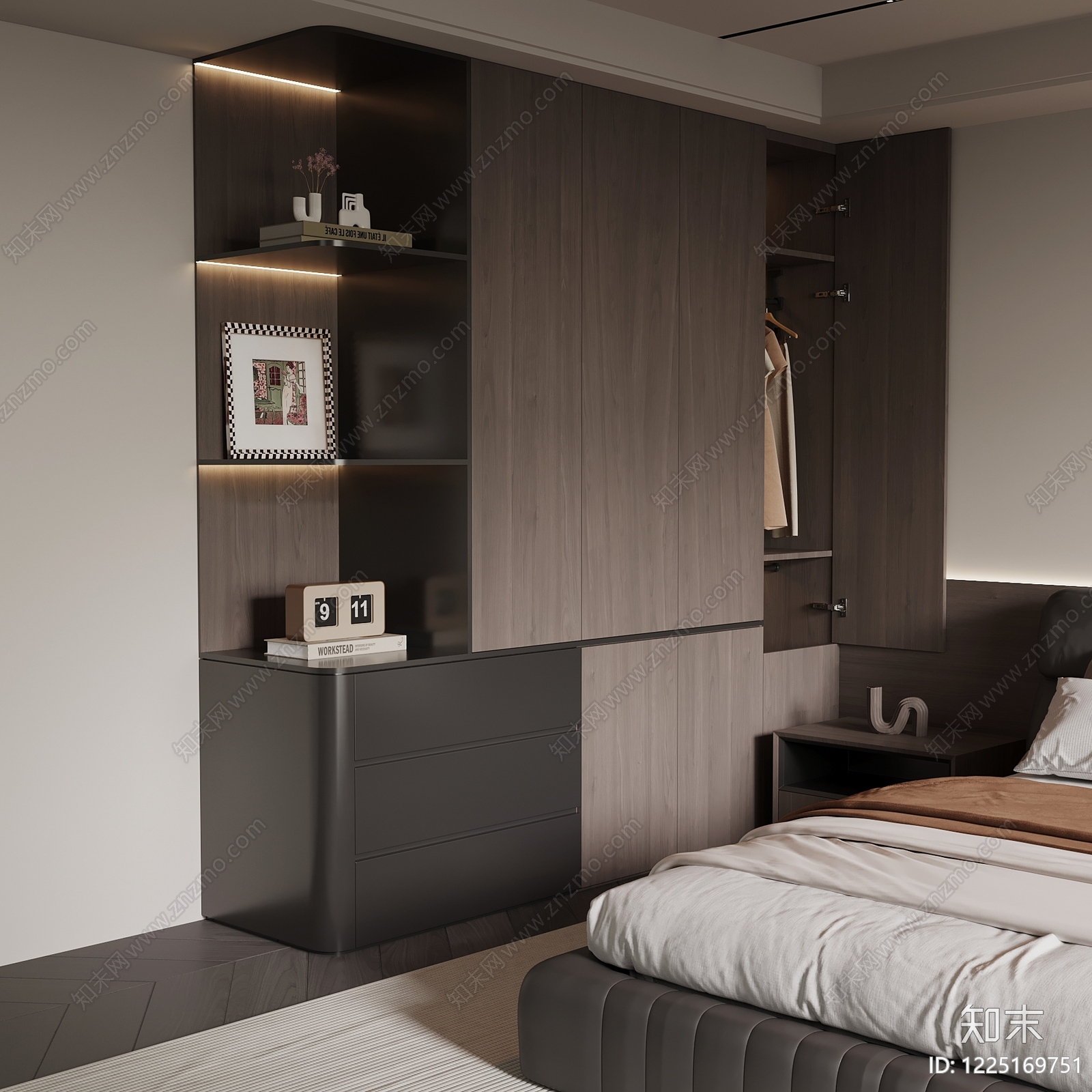 意式极简衣柜3D模型下载【ID:1225169751】