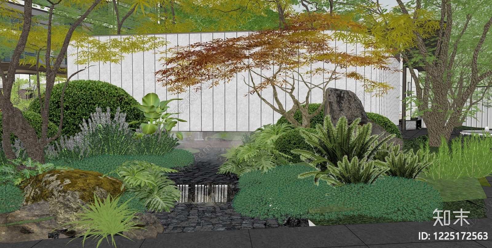 新中式景观别墅庭院SU模型下载【ID:1225172563】