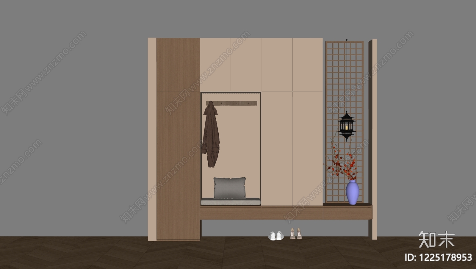 新中式玄关柜SU模型下载【ID:1225178953】