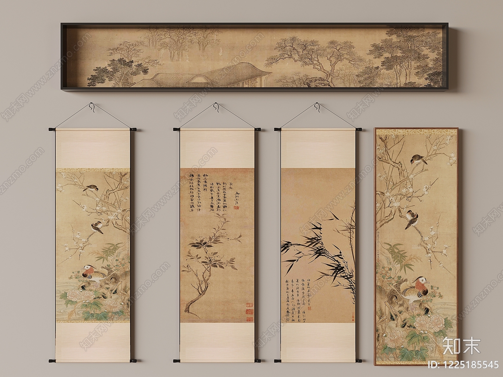 中式宋式挂画3D模型下载【ID:1225185545】