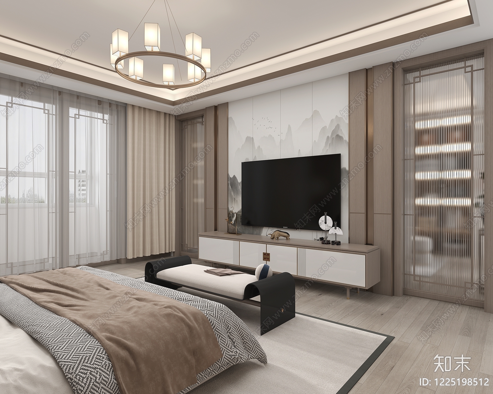 新中式别墅客餐厅3D模型下载【ID:1225198512】