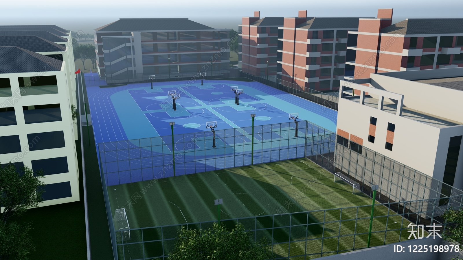 现代主义学校建筑SU模型下载【ID:1225198978】