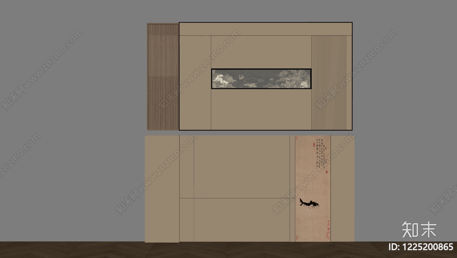 新中式背景墙SU模型下载【ID:1225200865】