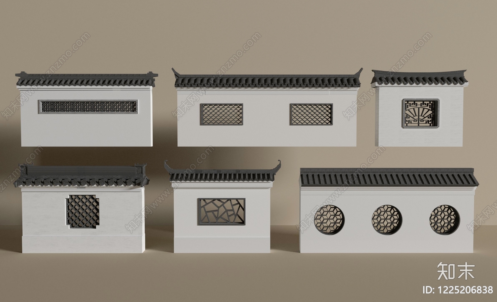中式古建围墙3D模型渲染效果图