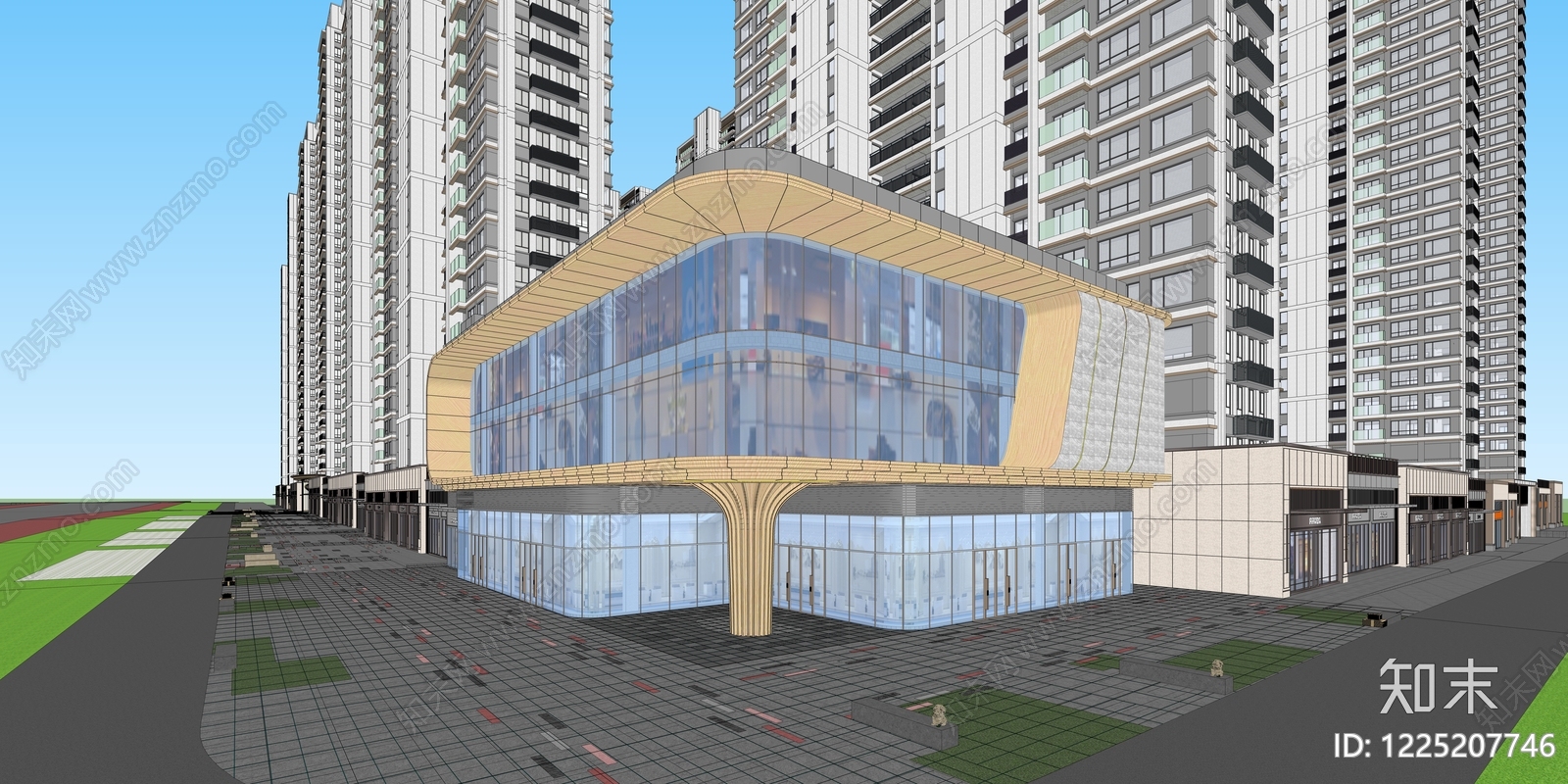 现代主义小区建筑SU模型下载【ID:1225207746】