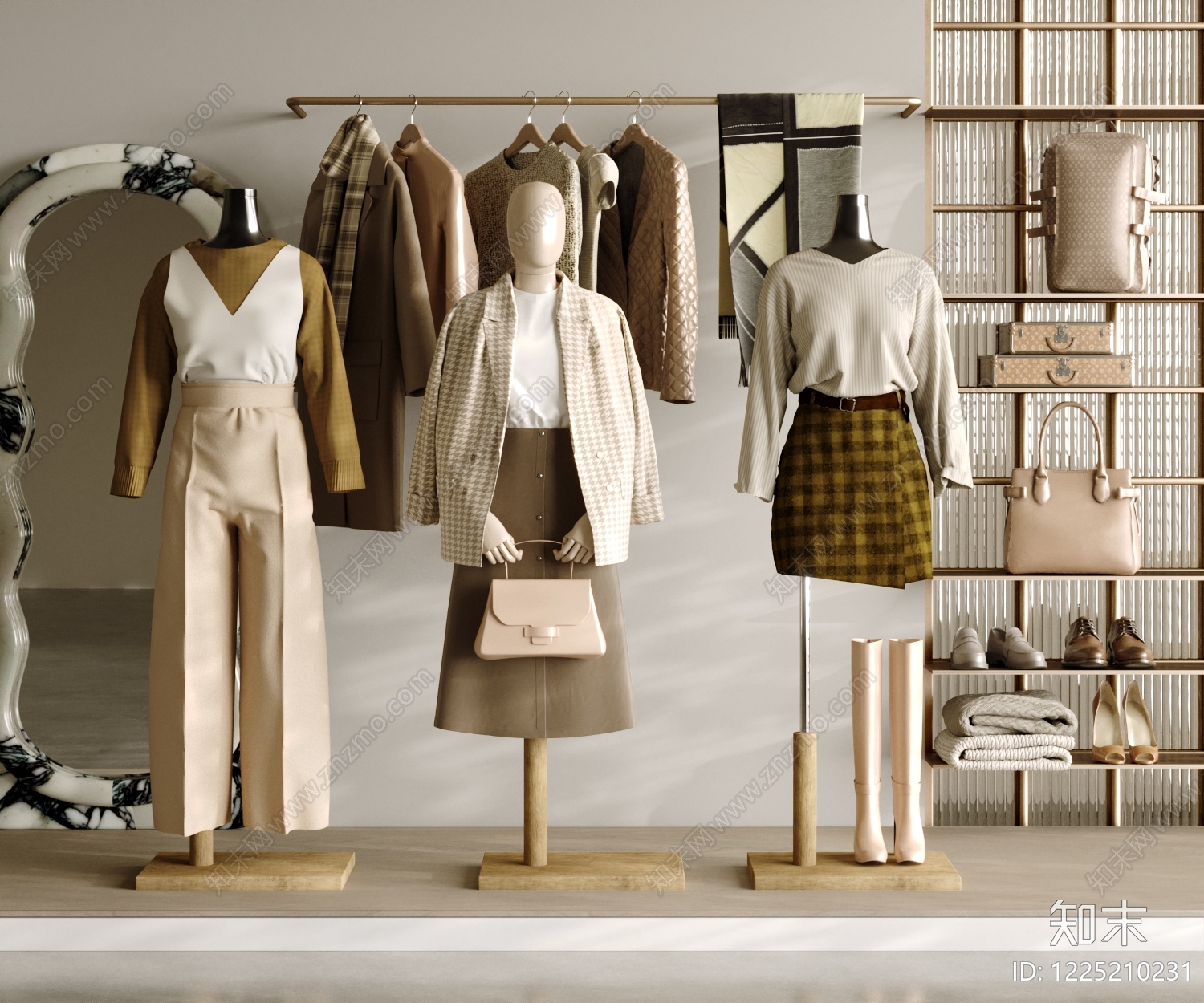 奶油风服装展厅3D模型渲染效果图
