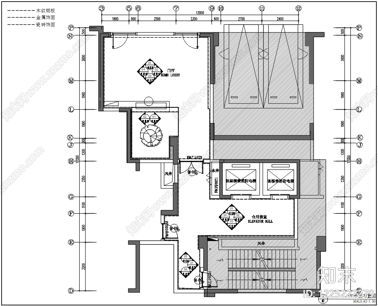 电梯厅cad施工图下载【ID:1225222279】