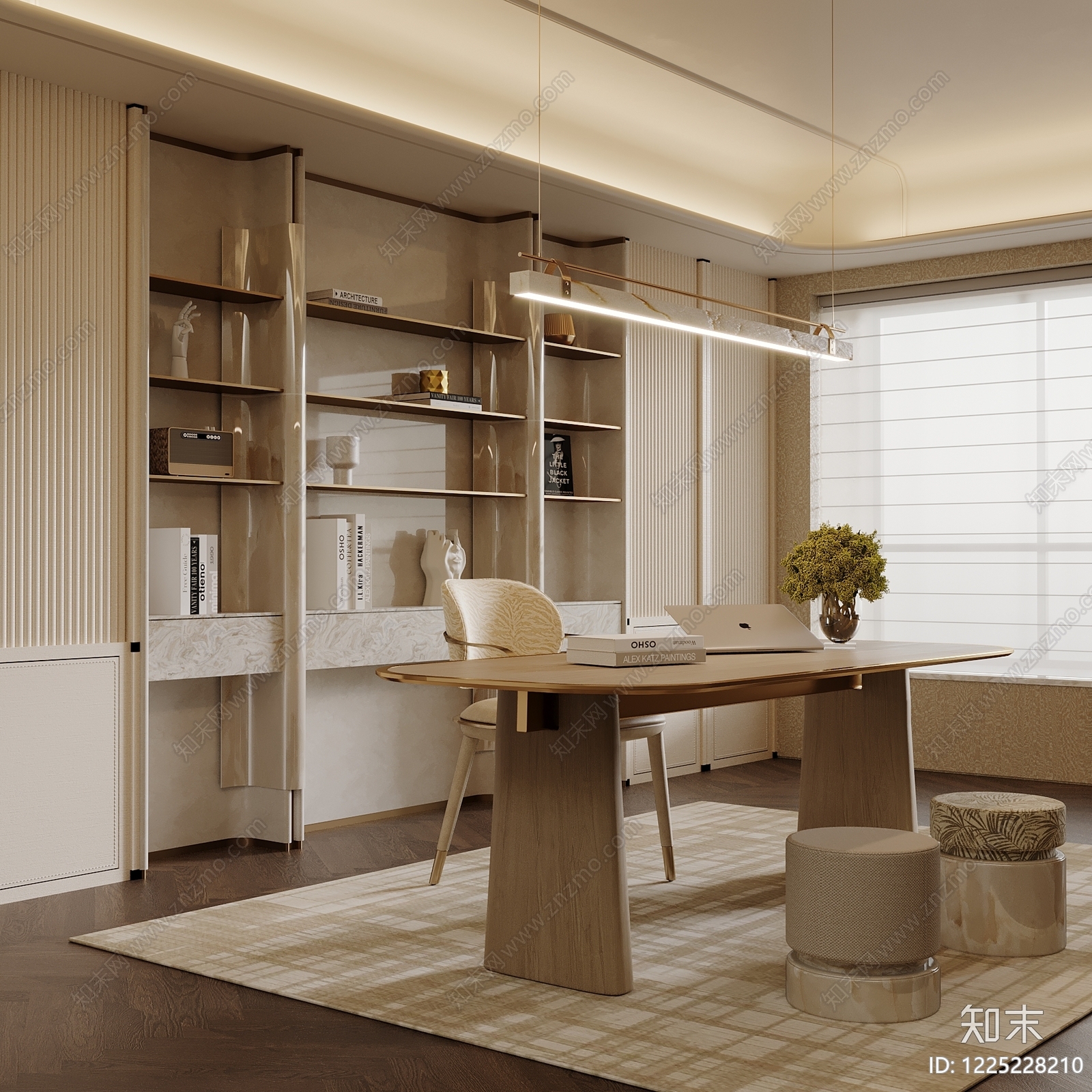 轻奢书房SU模型下载【ID:1225228210】