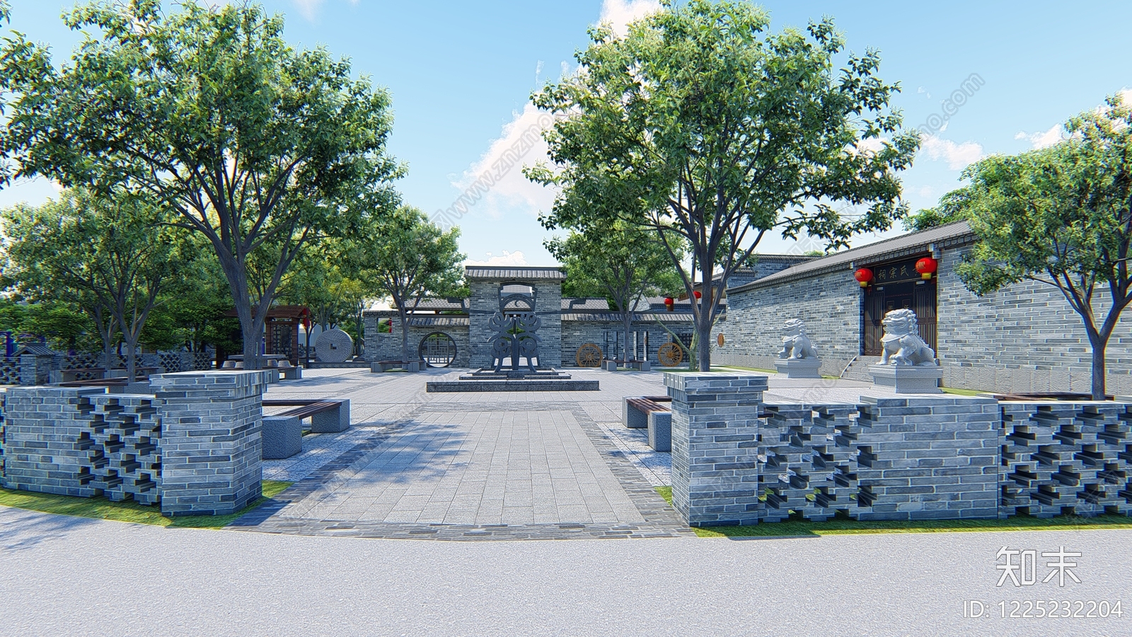 中式古建乡村公园SU模型下载【ID:1225232204】