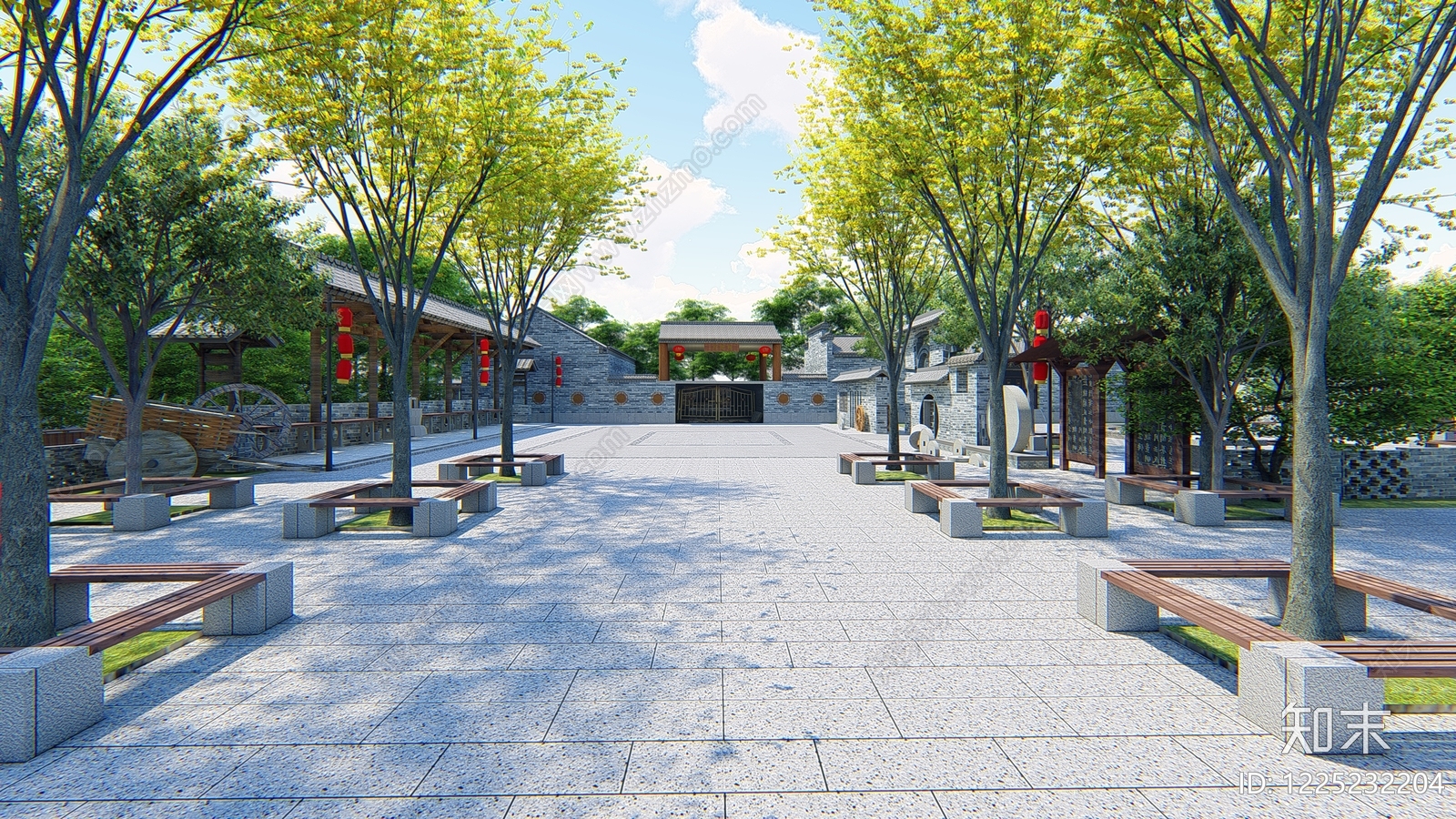 中式古建乡村公园SU模型草图