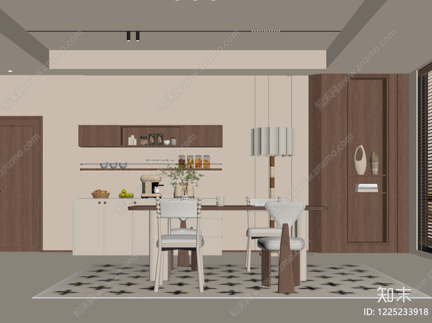 奶油风家居餐厅SU模型下载【ID:1225233918】
