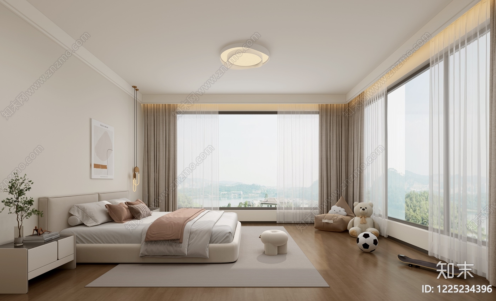 奶油风通用儿童房3D模型下载【ID:1225234396】
