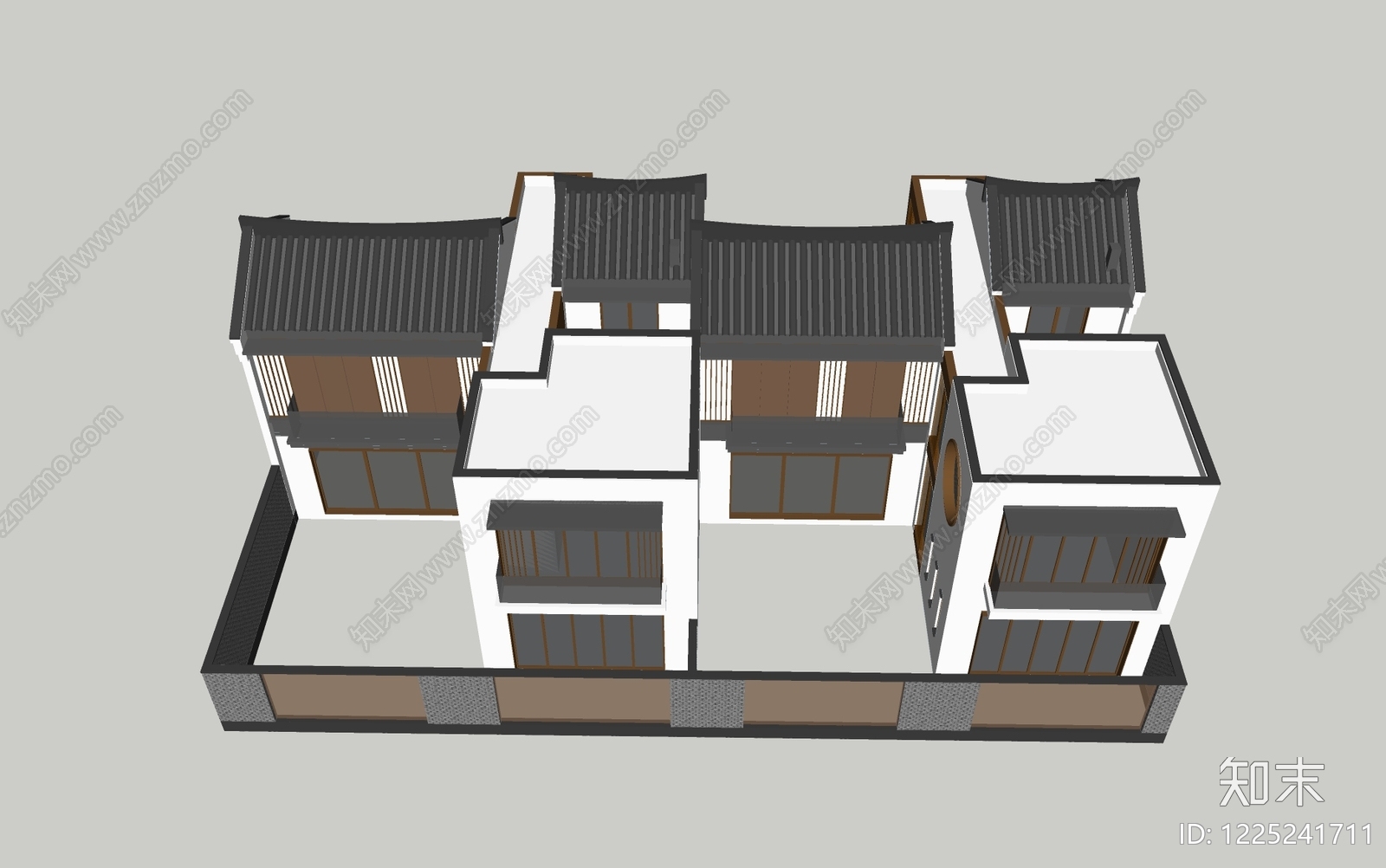 新中式联排别墅SU模型下载【ID:1225241711】
