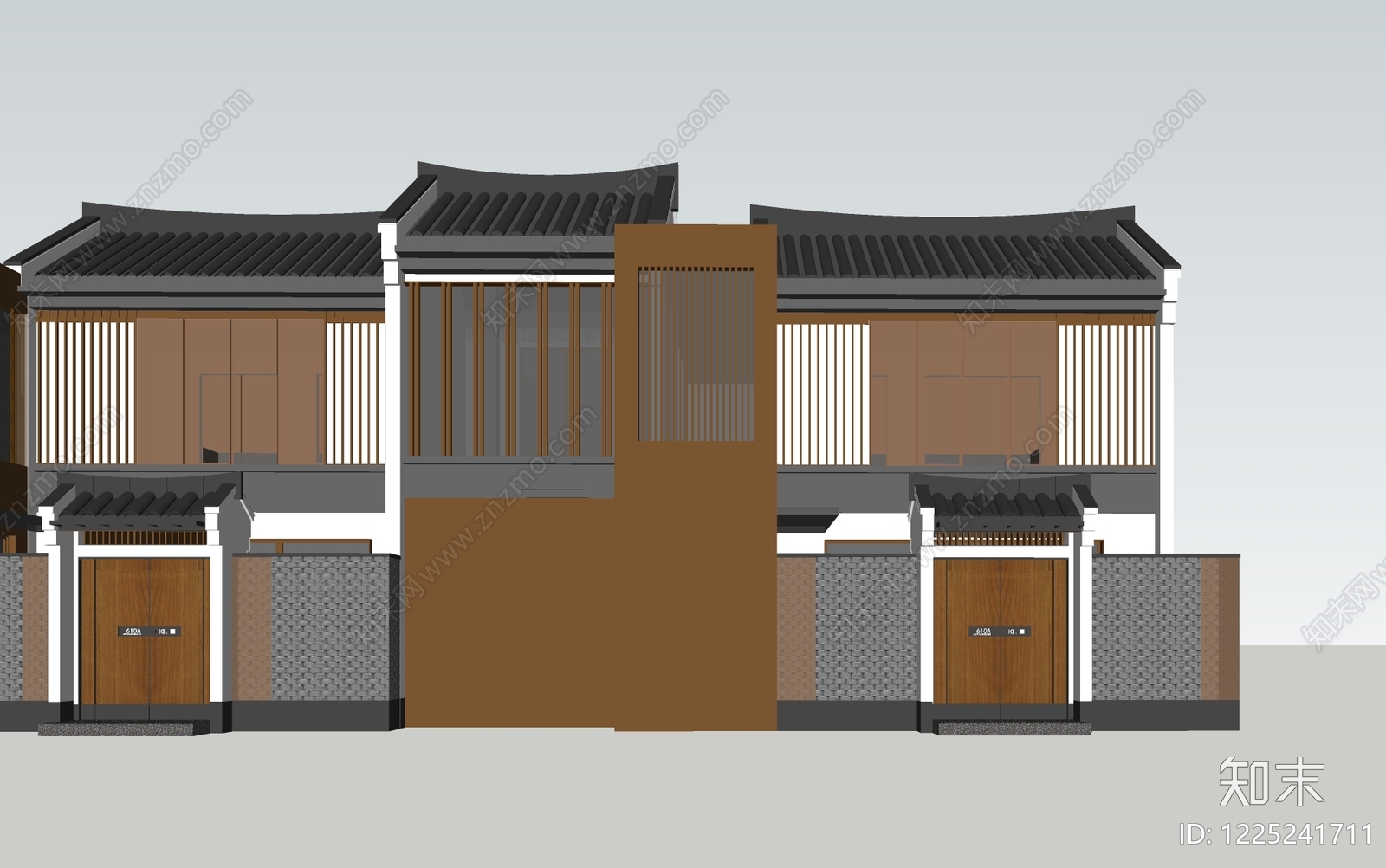 新中式联排别墅SU模型下载【ID:1225241711】