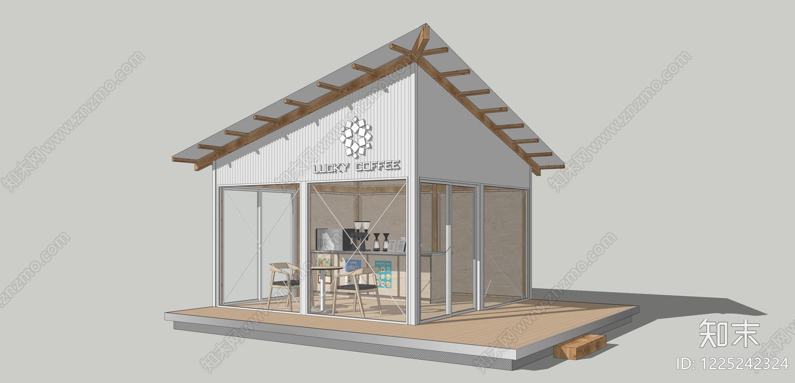 现代简约餐饮建筑SU模型下载【ID:1225242324】