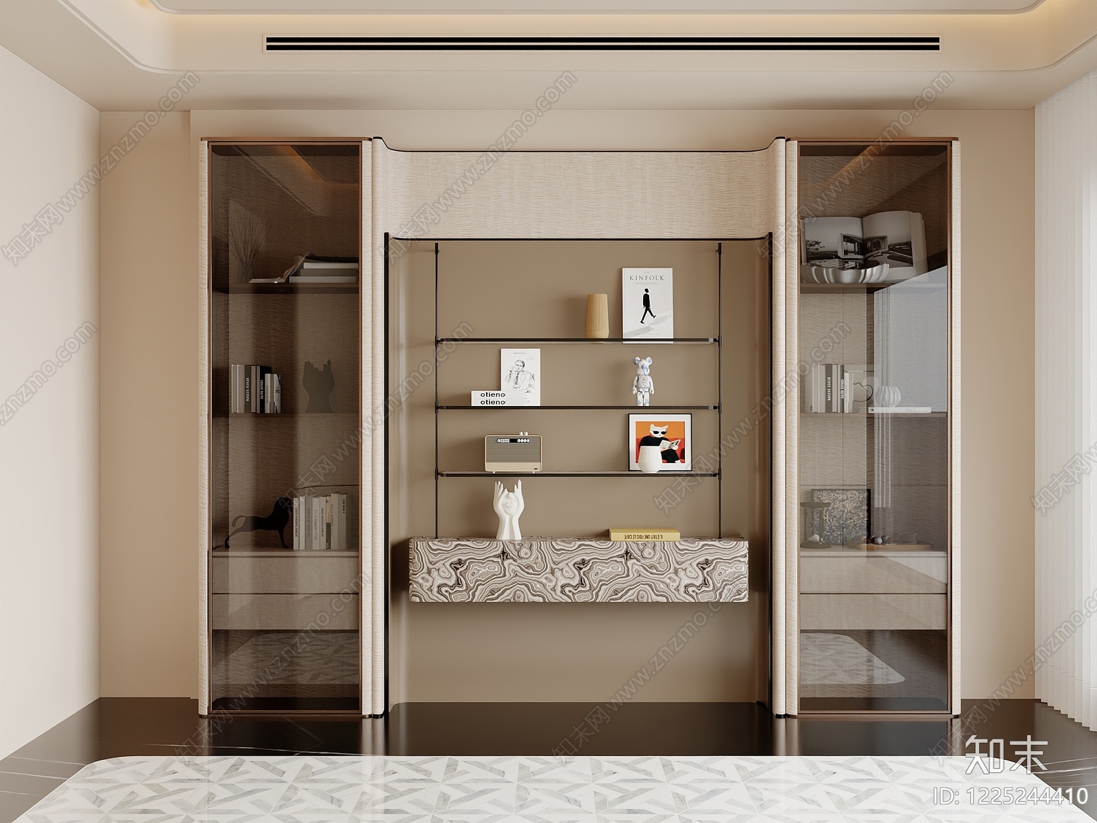 轻奢书柜3D模型下载【ID:1225244410】