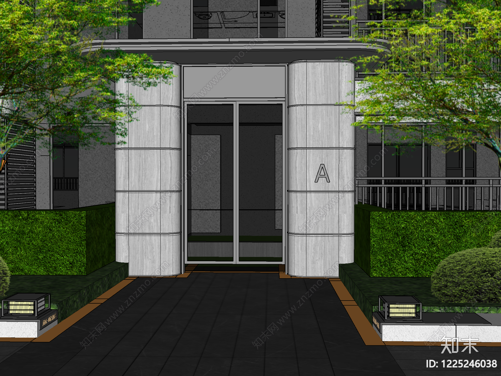 现代小区景观入口SU模型下载【ID:1225246038】
