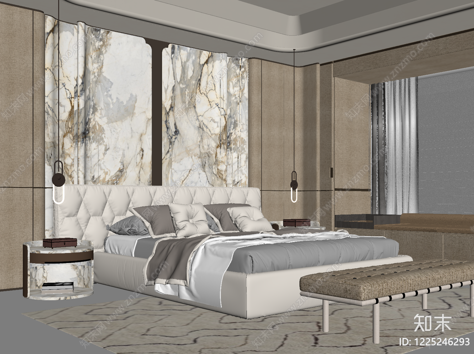 轻奢主卧SU模型下载【ID:1225246293】