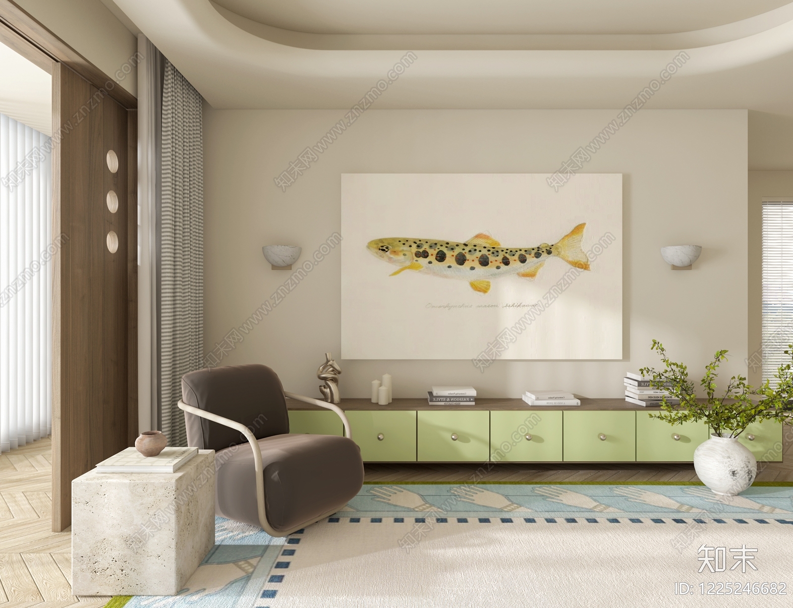 奶油风家居客厅3D模型下载【ID:1225246682】