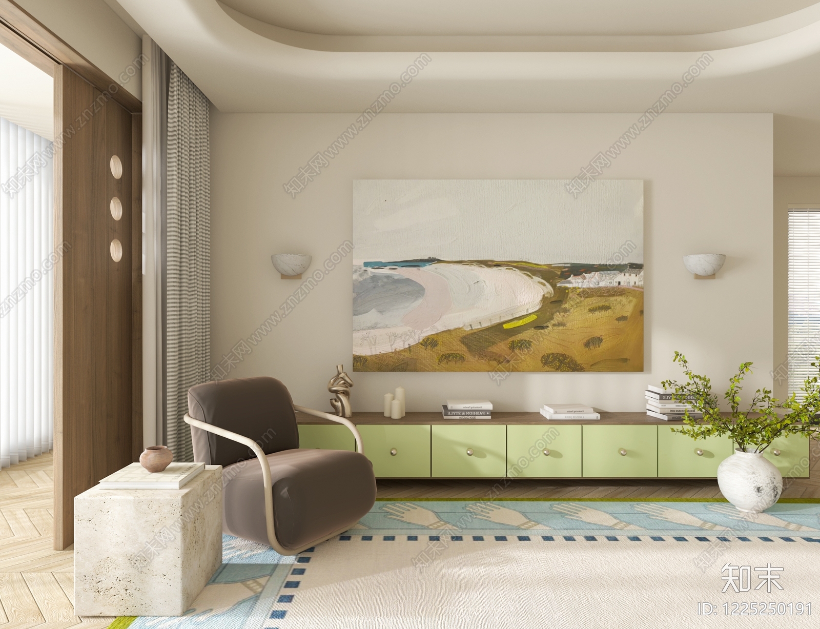 奶油风家居客厅3D模型下载【ID:1225250191】