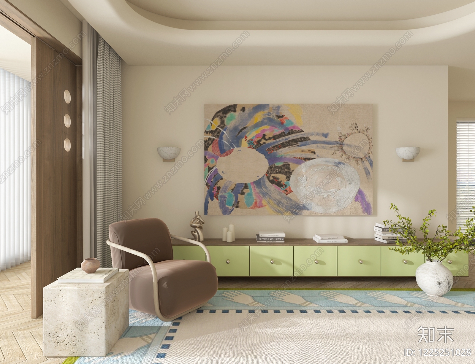 奶油风家居客厅3D模型下载【ID:1225251028】
