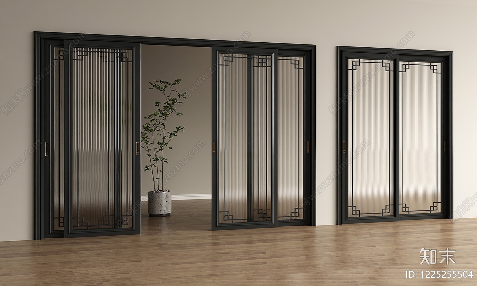 新中式推拉门3D模型下载【ID:1225255504】