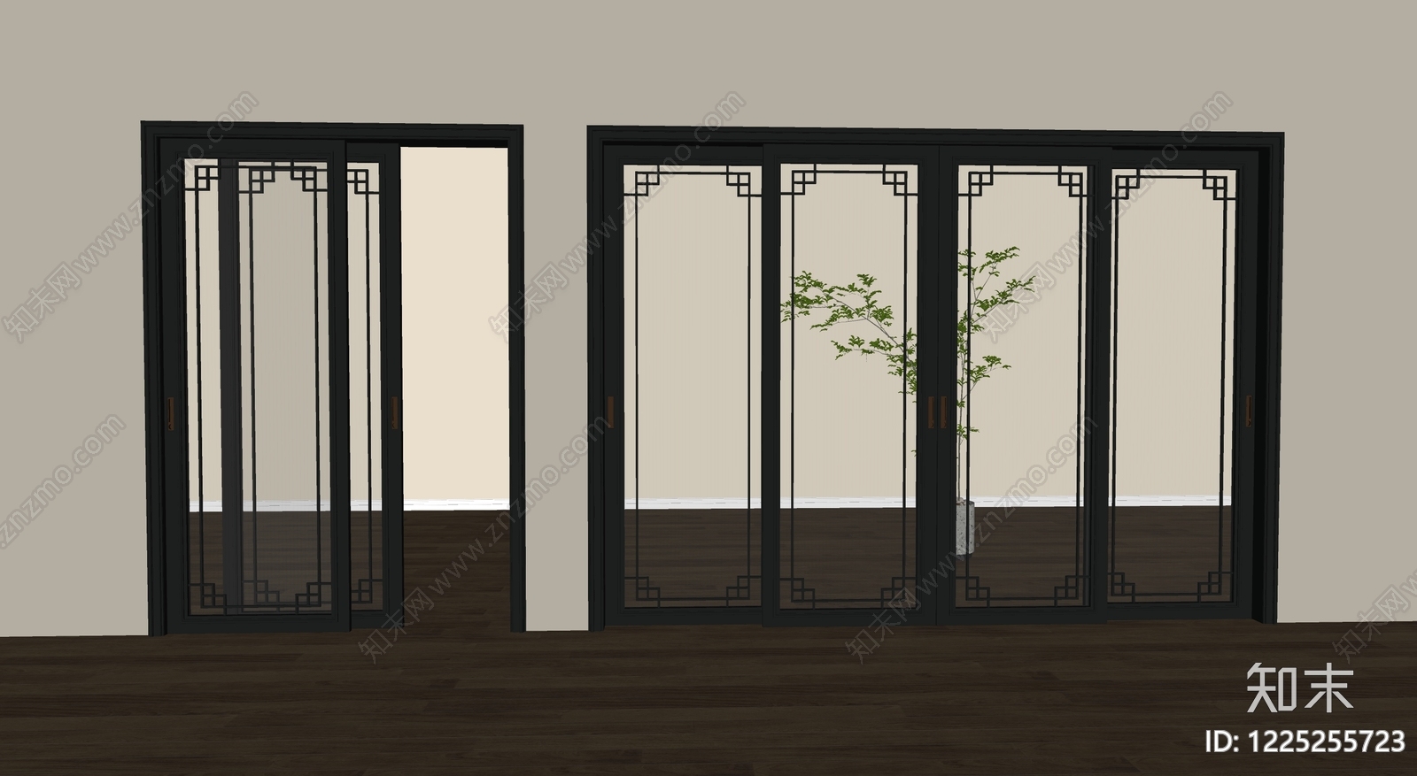 新中式推拉门SU模型下载【ID:1225255723】