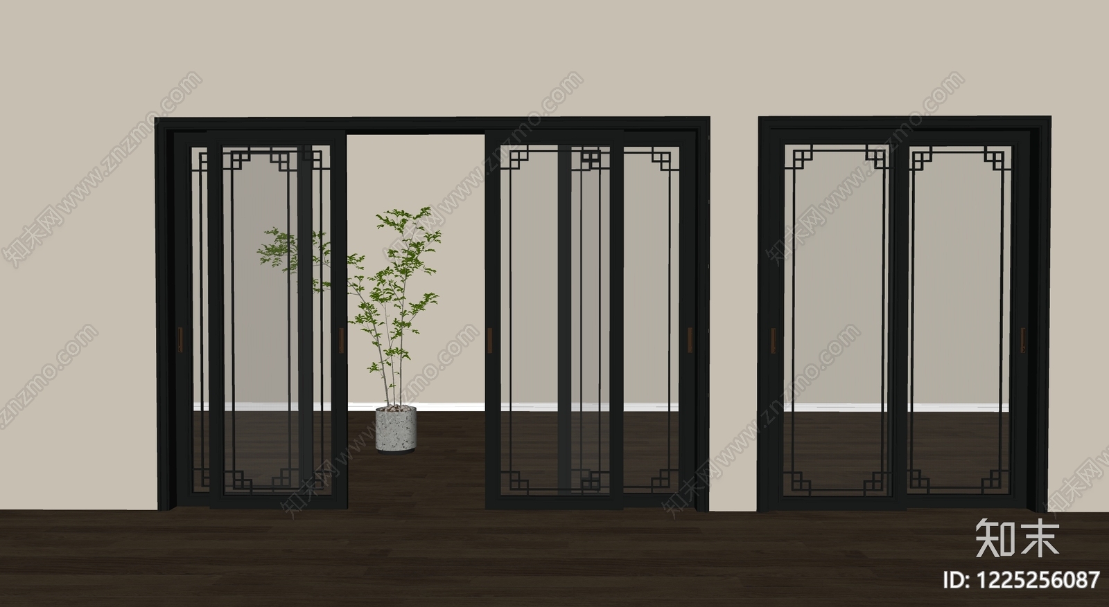 新中式推拉门SU模型下载【ID:1225256087】