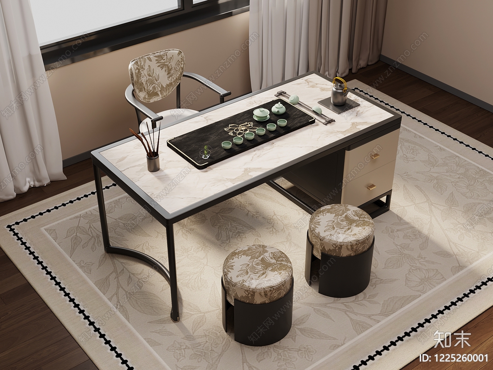 新中式茶桌椅SU模型下载【ID:1225260001】