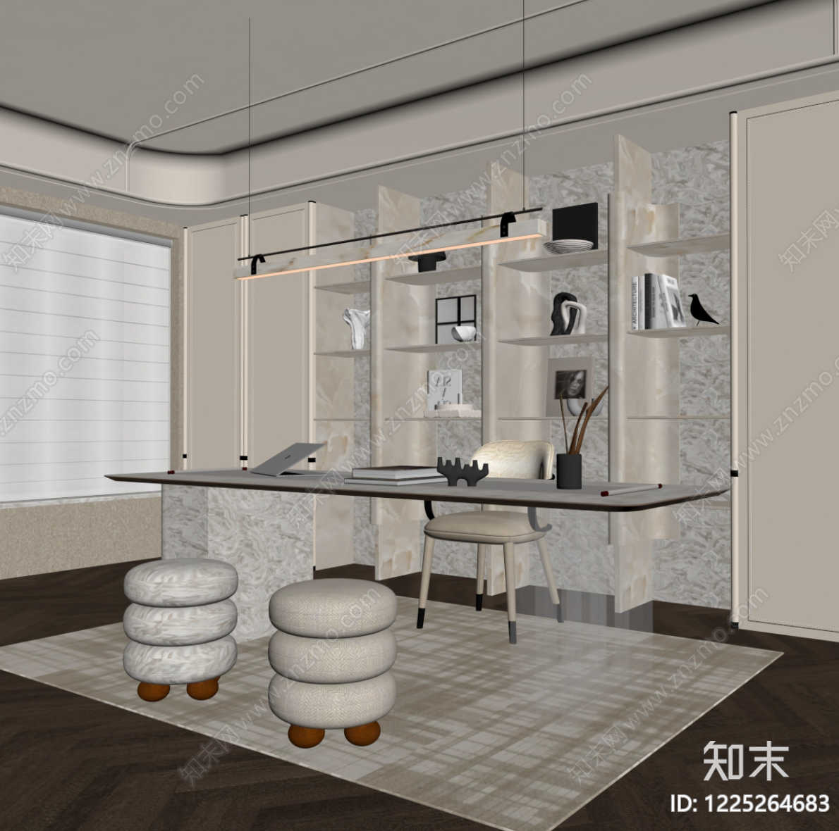 轻奢书房SU模型下载【ID:1225264683】