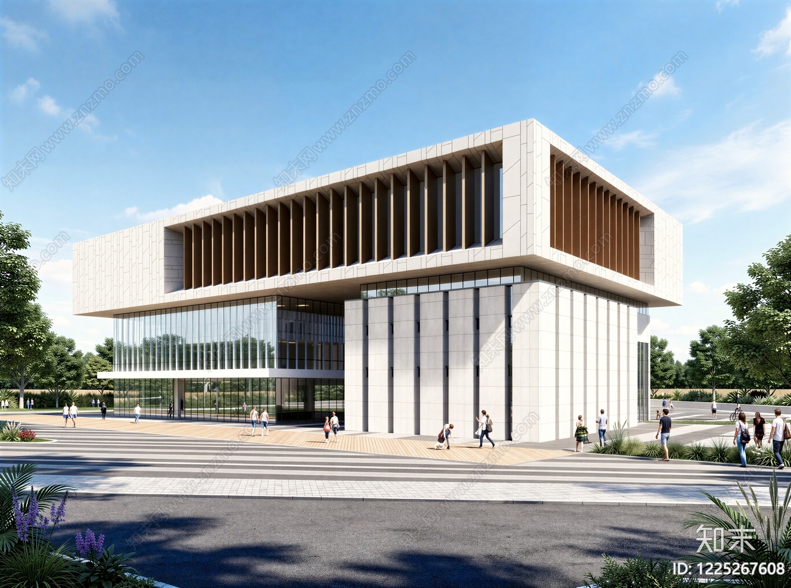 现代主义图书馆建筑SU模型草图