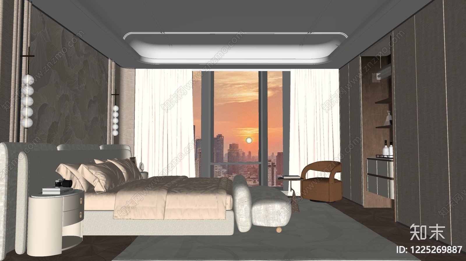 轻奢主卧SU模型下载【ID:1225269887】